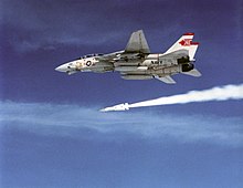 AIM-54 Phoenix seconds after launch (1989) F-14A VF-1 launching AIM-54 Phoenix.JPEG