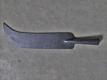 "Coupe-marc", a French agricultural tool from the 19th or 20th century, often mislabeled as a fauchard. Most polearms originated from pole-mounted agricultural tools because of their heft and reach. Fauchard01.jpg
