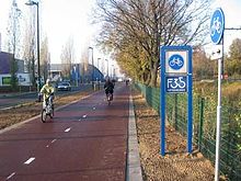 The bicycle highway F35 in Enschede, Netherlands. Fietssnelweg F35 at Go Planet.jpg