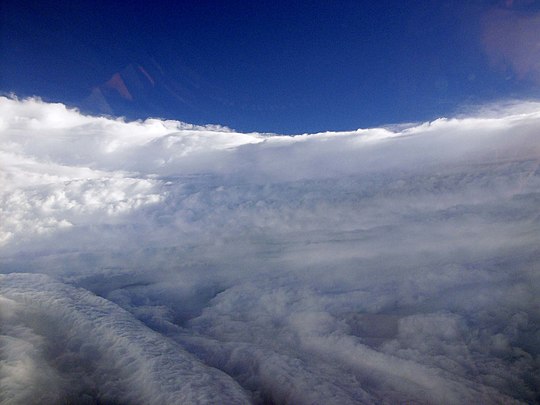 The eye of Hurricane Katrina viewed from a hurricane hunter aircraft