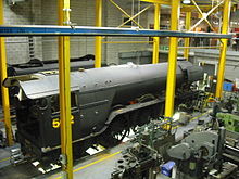 At the NRM's workshops in 2012 Flying Scotsman under repair.JPG