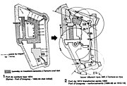 Plans et modifications du fort d'Uxegney.