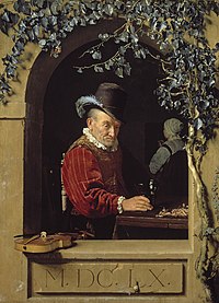 Frans van Mieris - An old violin player in a stone arched niche.jpg