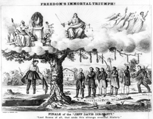 This 1865 American political cartoon entitled "Freedom's Immortal Triumph" featured the imagery from the song (Library of Congress cph.3b35188) Freedoms Immortal Triumph Cartoon American Civil War cropped adjusted 01.png
