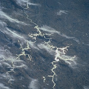 Satellite image.  The dam is up in the middle.