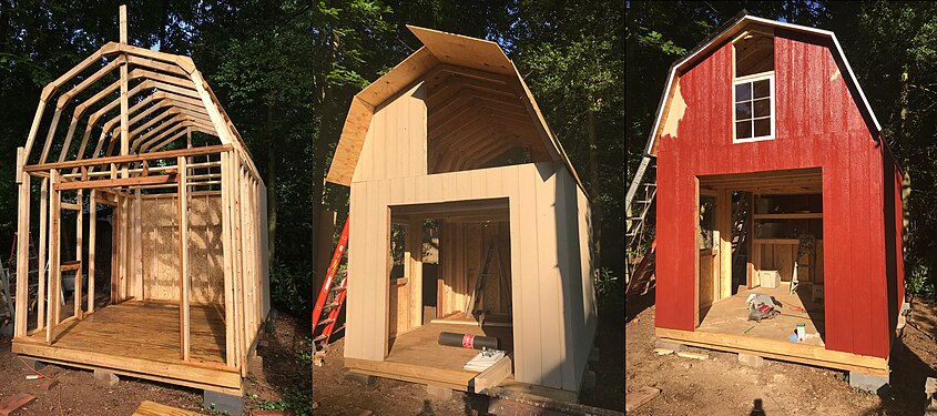 Three stages of shed construction