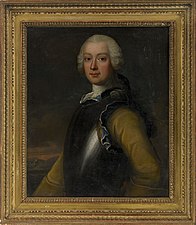 Georg Henrik Lybecker iklädd regementets uniform med harnesk och kyller. Målning av Johan Stålbom från ca 1750.