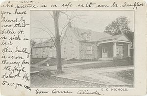 Black and white postcard of the Good Citizenship Building in Flushing in 1907 Good Citizenship League building postcard.jpg