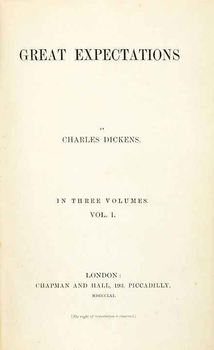 The 1861 title page of Great Expectations in the sharp, high-contrast Didone type of the period. Popular at the time, the style had disappeared almost completely by the middle of the twentieth century.