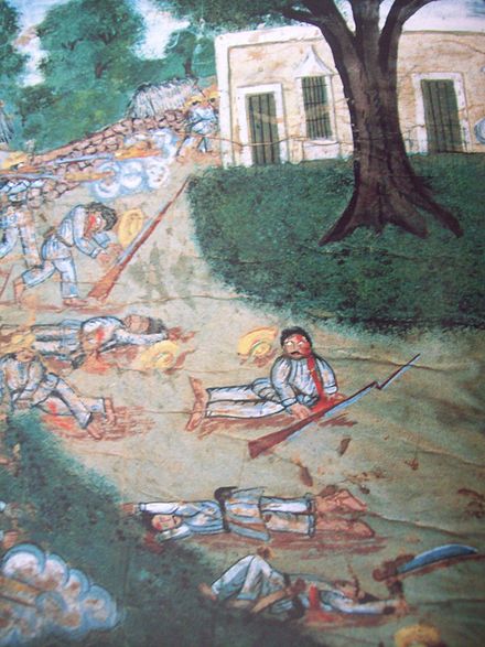 An oil painting depiction of the Caste War of Yucatán. The conflict was between the Maya people of the Yucatán, and the Mexican state.