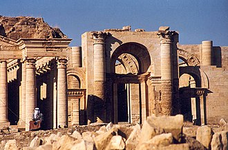 Facade of Temple at Hatra, declared World Heritage Site by UNESCO in 1985. Hatra ruins.jpg