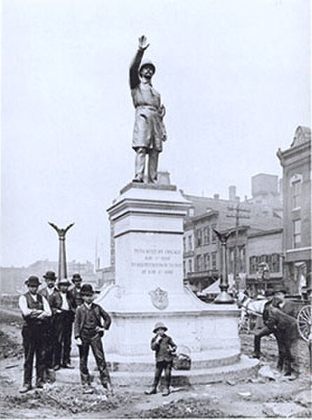 The Haymarket Square police memorial, seen in 1889