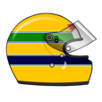 Le casque intégral du pilote pauliste Ayrton Senna da Silva, champion du monde de Formule 1 en 1988, 1990 et 1991. Ce très célèbre casque aux couleurs du drapeau brésilien est visible de loin, le jaune insufflant une pression psychologique et caractérisant la jeunesse. Deux bandes horizontales, une bleue et une verte, prolongent la visière et apportent agressivité et mouvement.