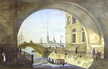 Вид на Эрмитажный мост. Литография. 1820-е