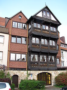 Half-timbered house (1981) built on the medieval city wall in Muhlenstrasse HiMuehlenstrasse.jpg