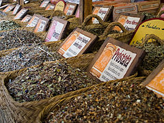 Medicinal herbs in a traditional Spanish market