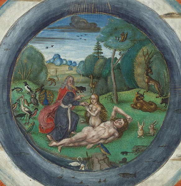 File:Illuminated Manuscript, Bible (part), Creation of the world, and Eve, Walters Manuscript W.805, fol. 6v detail.jpg