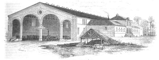 Den første station omkring 1843.