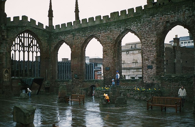 File:In the rainy ruins of Coventry Cathedral - 1983.jpg
