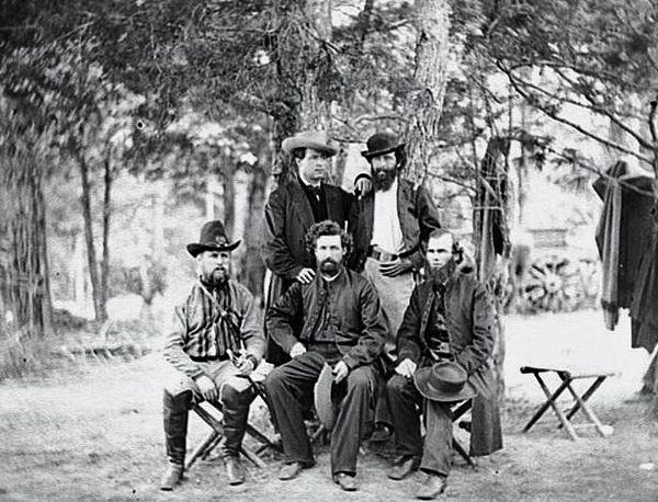 Catholic chaplains of the Irish Brigade, 1862. Corby is in the front row, right.