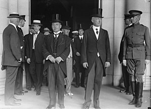 Viscount Ishii Kikujiro, Japanese special envoy, with Secretary of State Robert Lansing in Washington in 1917 for the signing of the Lansing-Ishii Agreement Ishii-Lansing.jpg