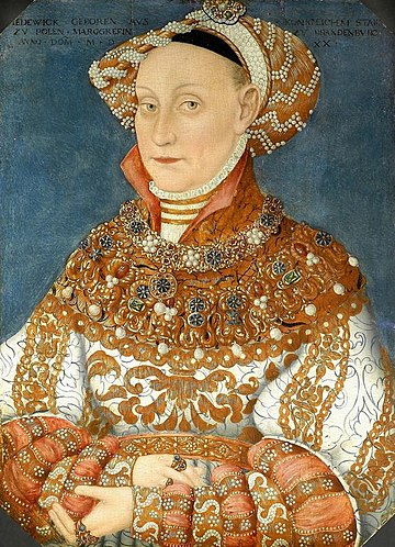 Eduviges de Polonia, segunda esposa de Joaquín II Héctor, retratada hacia 1537 probablemente con su vestido de novia.