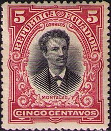 An 1899 stamp of Ecuador Juan Montalvo 1899 Ecuador stamp.jpg