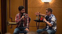 Justin Robert Young and Brian Brushwood hosting a show at Dragon*Con 2013 Justin Robert Young and Brian Brushwood DragonCon 2013.jpg