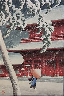 Šiba Zójóji, Hasui Kawase, 1925, dřevotisk, ze série 20 pohledů na Tokio