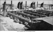 View of the 6 rotary furnaces at the Essen-Borbeck direct reduction plant, circa 1964. Krupp-Renn Furnaces Essen-Borbeck.png