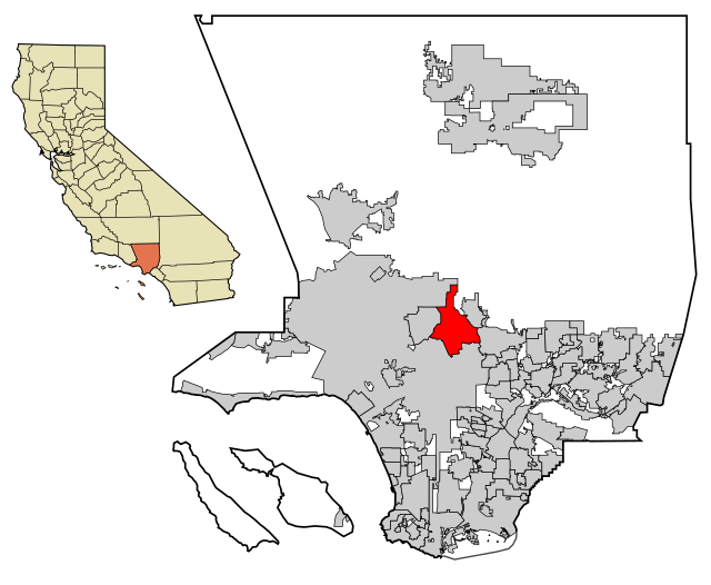 Location of Glendale within Los Angeles County and the State of California.