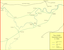 The LSWR suburban system as at December 1850 LSWR Suburban 1850.gif