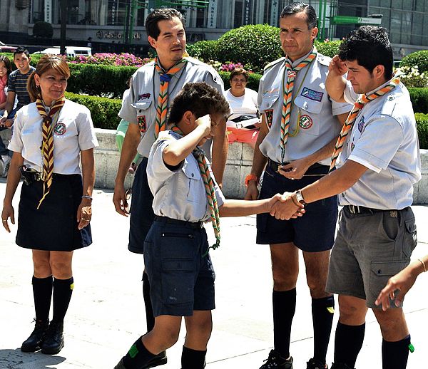 Leaders welcome a boy into Scouting, March 2010, Mexico City, Mexico.