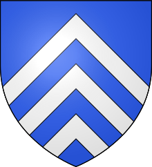 Arms of Lewknor: Azure, three chevrons argent Lewknor arms.svg
