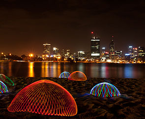 Light painting on the banks of the Swan River