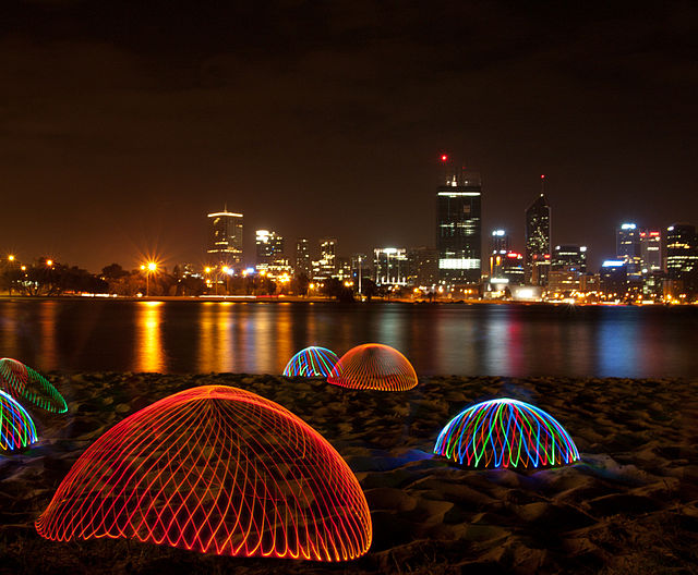 Light painting on the banks of the Swan River