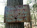 Pond Brook seasonal scenic trail sign. Lillinonah Trail. Blue-Blazed CFPA foot path which circles the upper Paugussett State Forest (and Lake Lillinonah/Housatonic River) in Newtown, CT.