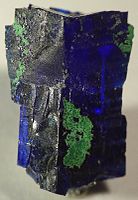 Linarite with malachite, Blanchard Mine, Hansonburg District, Socorro County, New Mexico USA. Size 1.1 x 0.8 x 0.4 cm.