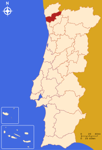 Cávado bölgesini gösteren Portekiz haritası