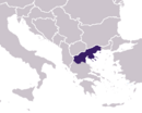 Plasseringa til Makedonia i Hellas på Balkan.