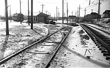View of Long Branch Loop, 1935. Opened in 1895, the line was double-tracked in 1928 by the Toronto Transit Commission.