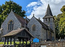 The C19 rebuild of St. Mary's church at Longstock, Hampshire, England. September 2024.