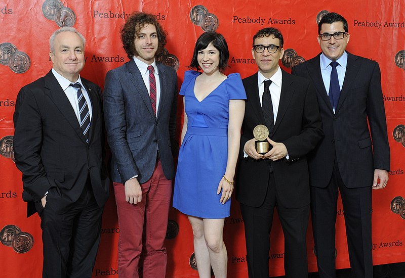 File:Lorne Michaels, Jonathan Krisel, Carrie Brownstein, Fred Armisen and Andrew Singer at the 71st Annual Peabody Awards (cropped).jpg