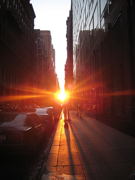 Twice a year (in late May and mid-July), Manhattan's street grid lines up precisely with the setting sun. Astrophysicist Neil deGrasse Tyson has dubbed it Manhattanhenge, and it's becoming a popular sight and subject for photographs, even among jaded New Yorkers. (A similar phenomenon happens at sunrise in the winter, but who's up that early?)