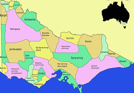 Map of Victorian Aboriginal language territories Map Victoria Aboriginal tribes (colourmap).jpg