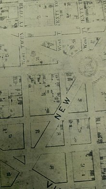 Zoomed in section of Albert Boschke's Map of Washington City depicting the location of Snow's Court in Square 28. The streets displayed are 25th, 24th, 23rd, H, I, K, and L. Map of Washington City 1857.jpg