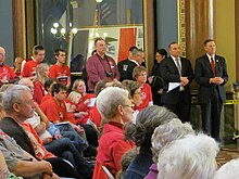 Opponents of same-sex marriage holding a rally and a press conference at the Iowa State Capitol, March 2011 Marriage rally and press conference 022 (6854294004).jpg