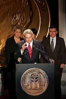 Mary Mapes, Dan Rather, and Roger G. Charles accept the Peabody Award, May 2005 KD9C6208 (8227036717).jpg