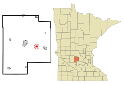 Meeker County Minnesota Incorporated and Unincorporated areas Darwin Highlighted.svg