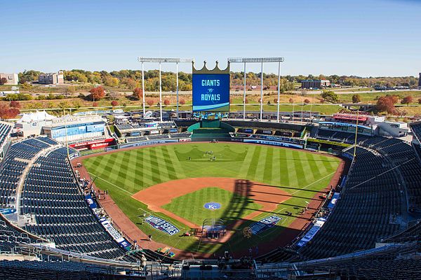 Kauffman Stadium in preparation for Game 1 of the World Series